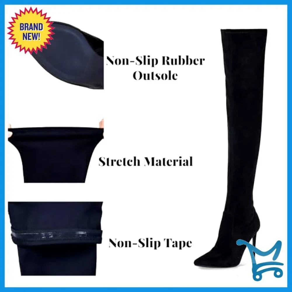 Stretch Suede Over-the-Knee Boots 4.3 Inch Stiletto Heels Pointed Toe